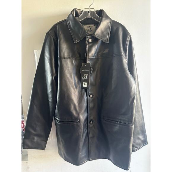 Collezioni Black Faux Leather Mid-Length Jacket NWT 2013-2014 Men’s M/L - Picture 1 of 16